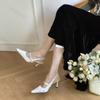 Fashion Women's Thin Heel Pointed Rhinestone Designed Sandals 2025 Summer New Fashion Back Strap High Heels Shallow Mouth Elegant Pumps