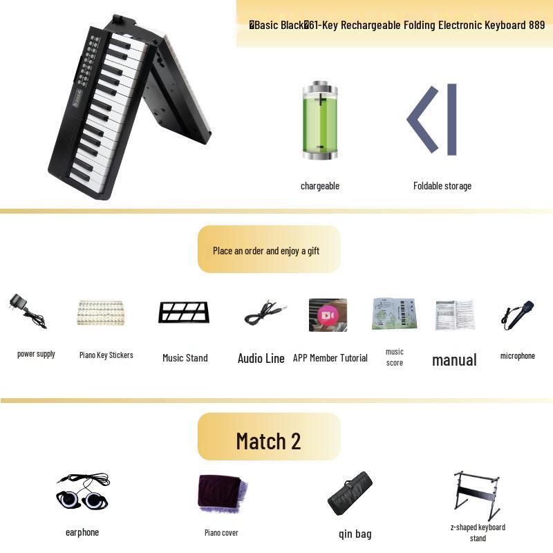 61-Key Rechargeable Folding Piano for Beginners & Kids