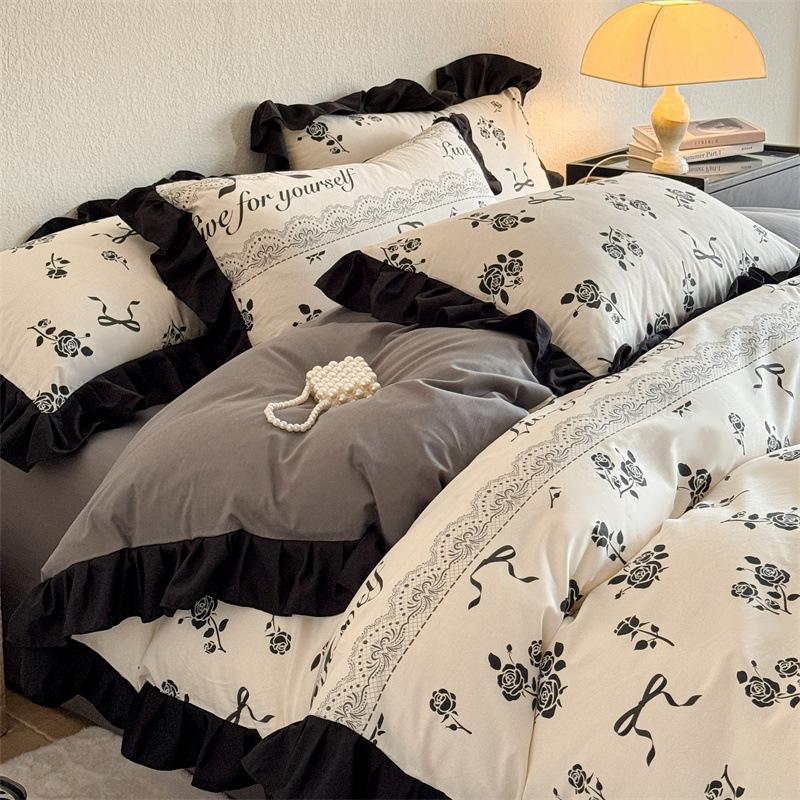 French Style Pure Cotton Four-piece Set 100% Cotton Sheets Lace Quilt Cover Pastoral Style Bedding