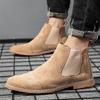 Fashion Men'S Chelsea Boots British Style Slip On Shoes Comfortable Suede Leather Business Dress Shoes Elastic Strap Ankle Boots