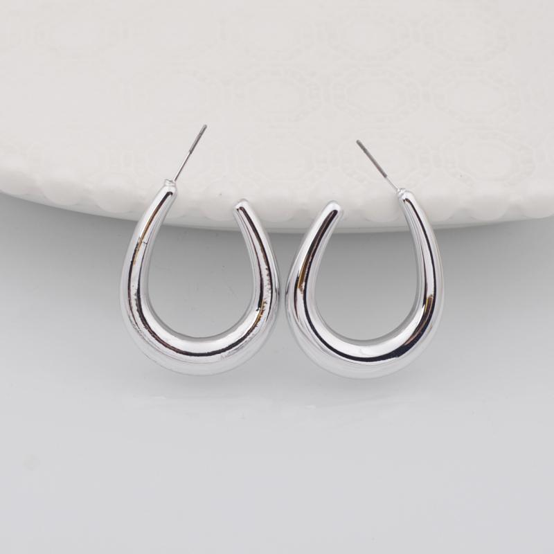 Gold Color U-shaped Smooth Metal Drop Earrings for Female Hollow Geometry Water Drop Oval Design Women's Dangle Earrings