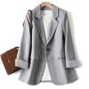 Women Suit Coat Lapel Long Sleeve Single Button Flap Pockets Suit Jacket Commuting Style Striped Cuffs Business Outwear