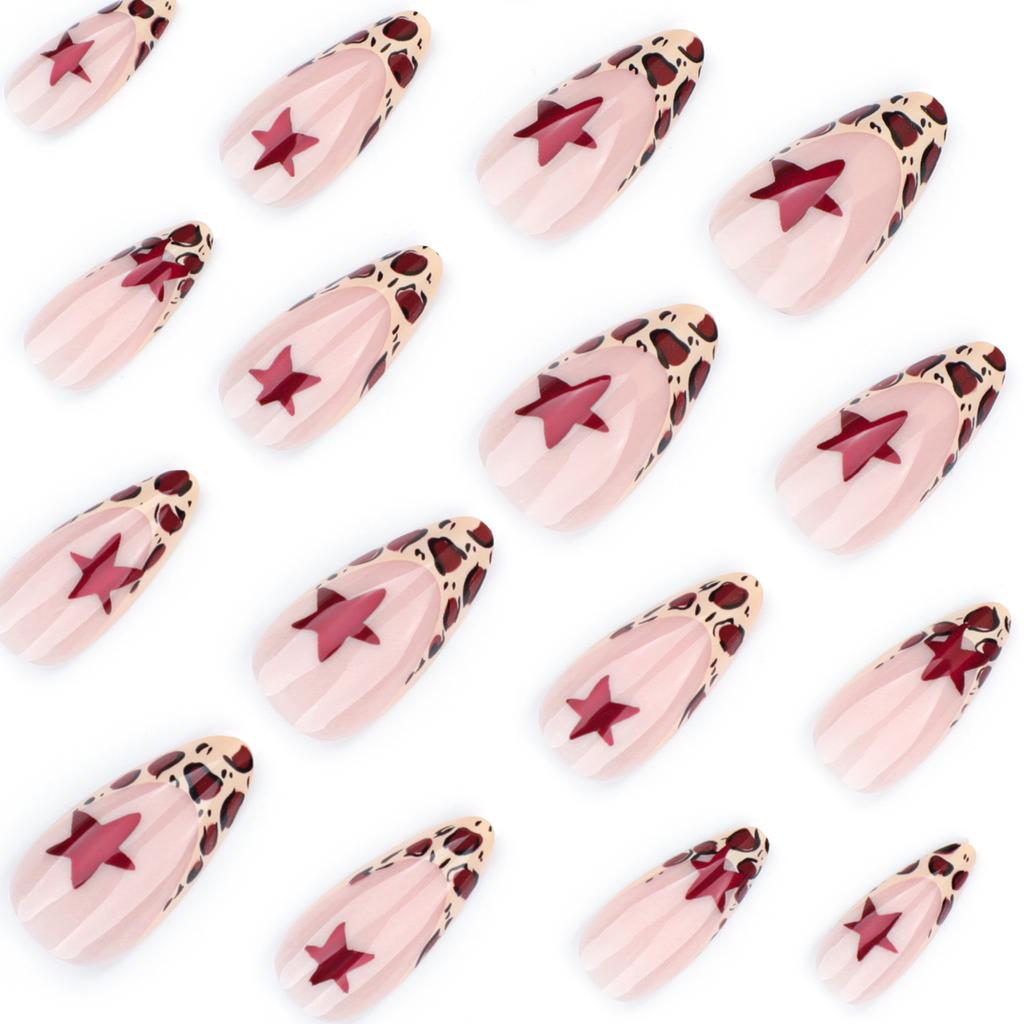 24 Pieces European and American Wearing Nail French Leopard Print Star Manicure Fake Nail Almond Type Press On Nails