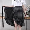Summer Fashion Wrap Skirt Women Casual Chiffon One-Piece Lace-Up High Waist Irregular Ruffle Loose Polka Dot Skirts