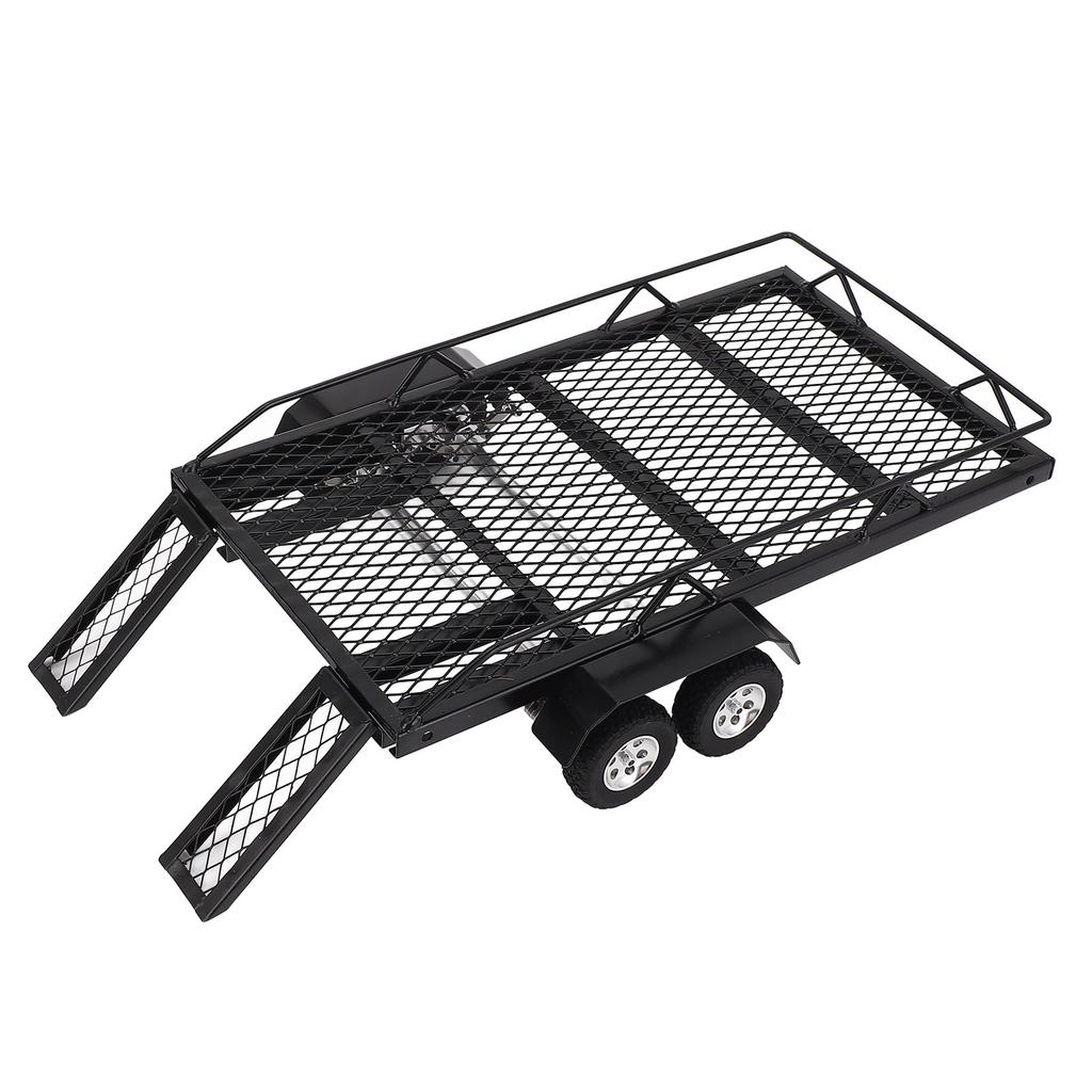 RC Trailer 1/18 Scale Metal Hitch Mount Double Axle with 4 Tires Upgrade Parts Accessories