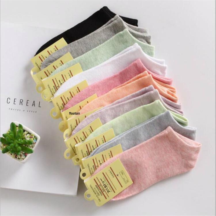 New Women's Autumn Candy Color Cotton Boat Socks - Breathable, Short Style