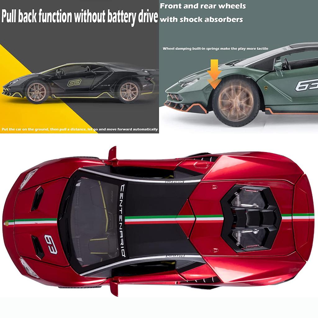 1/24 Scale LP770 Sports Racing Metal Model Diecast Car, Pull Back Vehicles with Light and Sound Toy Cars for Kids Age 3 Year and Up