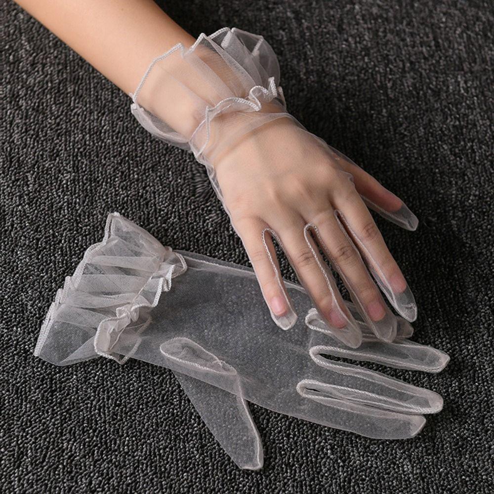 Ultra Thin Gauze Lace Gloves Short Wedding Mesh Gloves Elastic Women Tulle Gloves Ladies