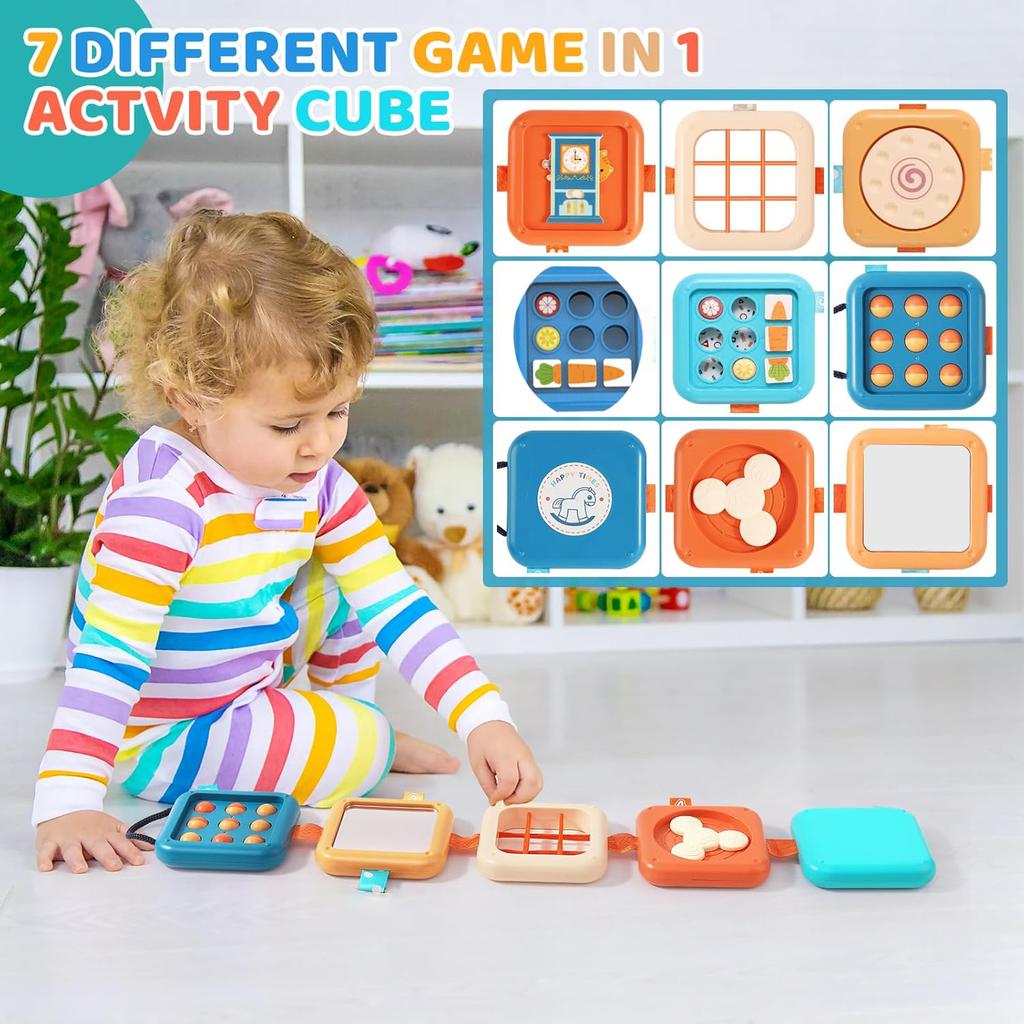 Montessori Toys Busy Board Baby Activity Cube Sensory Toys Folding Puzzle Fine Motor Skill Early Educational Toys for Kid Age 1+