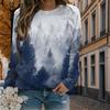 Autumn&Spring Clothing Deep Mountain Forest Print Sweater Tops for Women Round Neck Long Sleeve