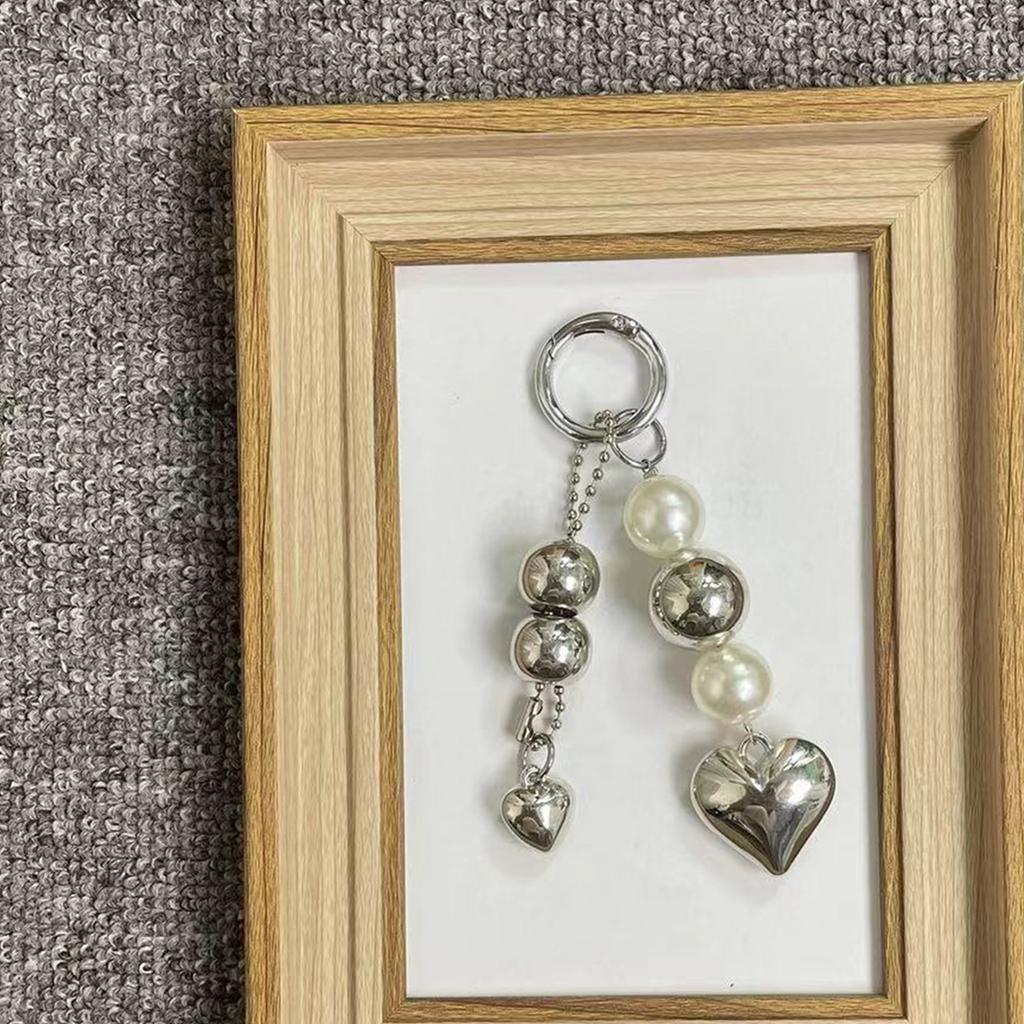 Sweet Heart Bowknot Beaded Keychain Pendant Lovely Hangings Decorations Keyring Charm for Purse Bag Backpack Handbag