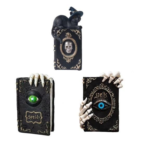 Yousheng Halloween Resin Book Sculpture Ghost Hunter Hand Statue Decorative Figurine Spooky Devil Eye Collectible Tabletop Ornament