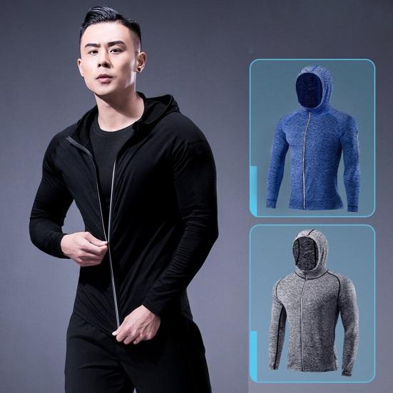 Men Full Zip Hoodie Quick-Dry Sweatshirt with Reflective Strip Zipper Sports Jacket Hoodie for Running Fitness Golfing