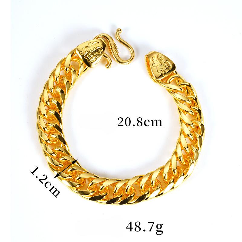 Smooth Flat Vietnamese Gold Bracelet Domineering Retro Versatile Men and Women Copper Plated Roman Chain