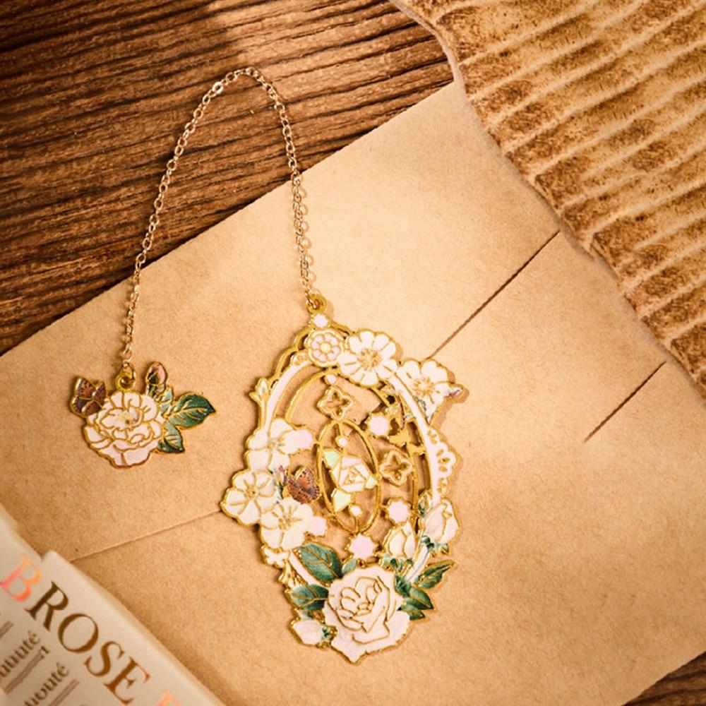 Pendant Hollow Bookmark Chinese Style Floral Painting Bookmark Retro Metal Bookmark Student