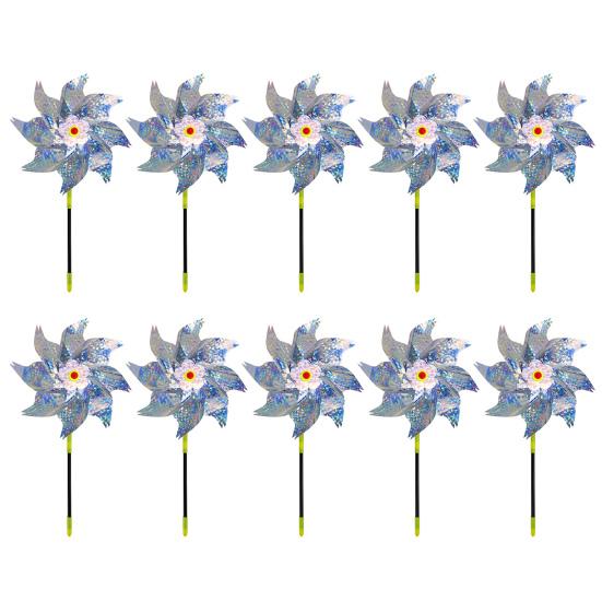 10 Pcs Garden Pinwheel Bird Deterrent 20.5" Tall Outside Reflective Wind Spinner Yard