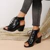 Fashion 2025 New Women's Lace-Up Ankle Boots Peep Toe Sandal Booties Platform Chunky Heel Dance Shoes Big Size Open Toe Summer Boots