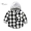 Kids Plaid Hooded Shirt Spring Fall Chest Pocket Button Closure Loose Causal Boys Girls Toddlers Children Long Sleeves Top Jacket