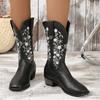 Fashion Fashion Embroidered Women's Western Boots 2024 Autumn New Pointed Toe Mid-Calf Boots High-Top Thick Heel Farm/ranch Boots