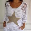Chic European & American Five-Star Round Neck Sweater - Women's Elegant Three-Quarter Sleeve Top