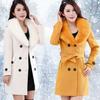 Women's Winter Fashion Coat Warm Coat Large Wool Fur Collar Trench Coat Jacket Coat Autumn and Winter Woolen Coat