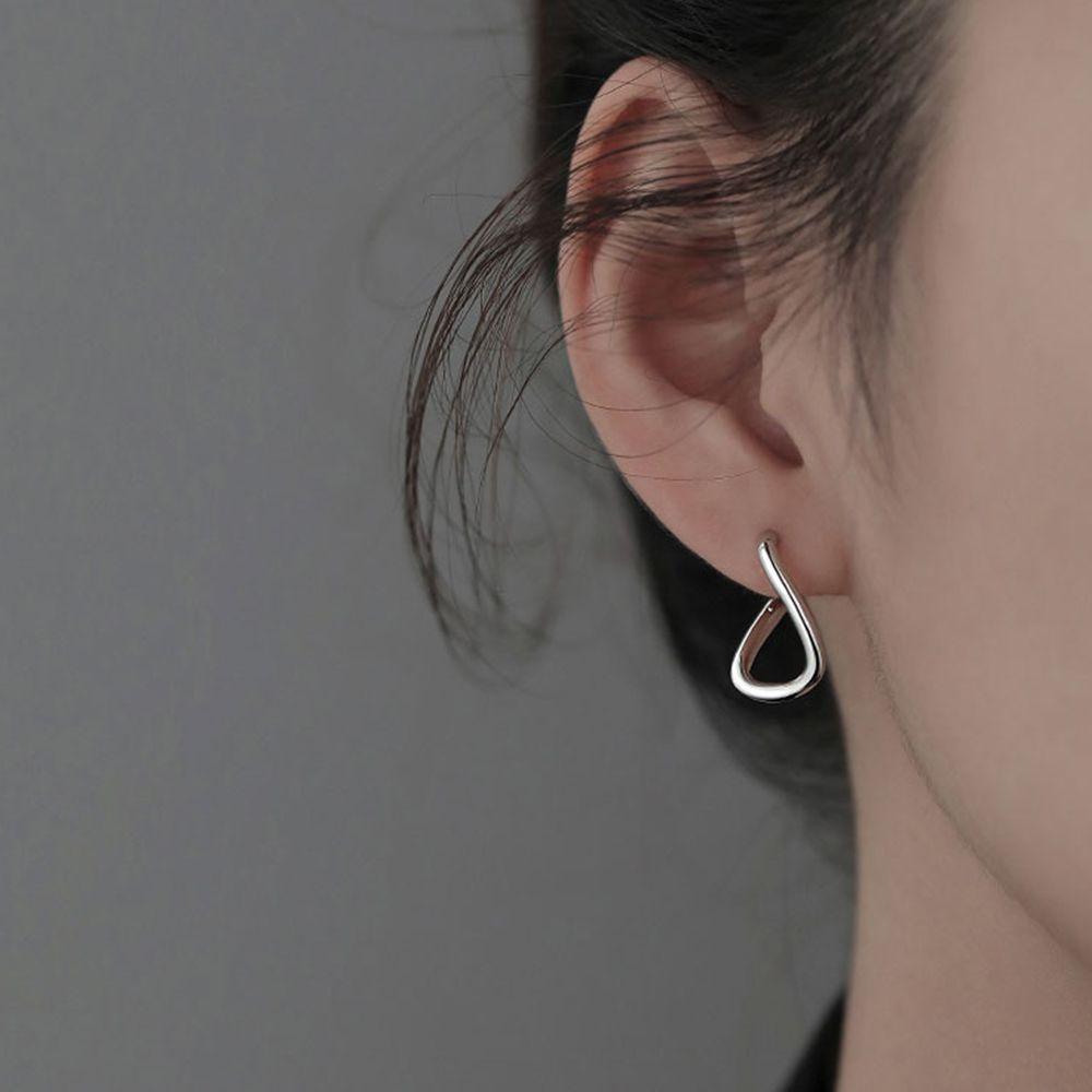 Girls Exquisite 925 Sterling Silver Rregular Dislocation Earring Plain Hoop Earrings Goth Ear Studs
