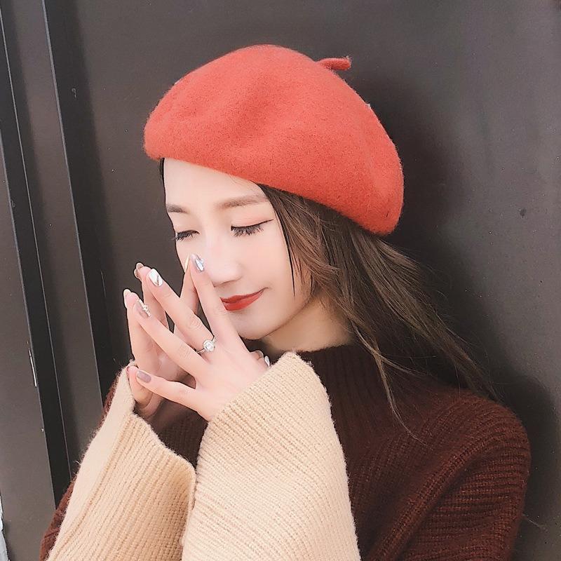 New Women's Korean Style Fashionable Spring Autumn Yarns Beret Hat Solid Color Thickened Warm Vintage Artistic Hats