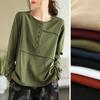 Autumn Korean Fashion Sports Chic Vintage Casual Shirt Women Young Style Solid Color Long Sleeve Pocket Button Top