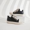 Vintage Shoes Thick Shoelace Fashion High Top Platform Black Leather Casual Women's Chunky Sneaker