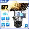 NIBIOK Dual Screen 8MP WiFi Solar Camera Dual Lens Battery WiFi PTZ Cam Human Auto Tracking Motion Detection V380 PRO Security Cameras