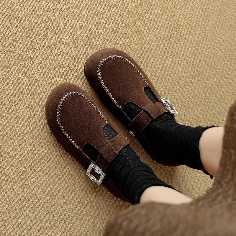 Fashion 2025 New Spring Cow Suede Leather Woman Shoes Round Toe Women Flats Shoes for Women Flat Heel Loafers Sheepskin Leather Shoes
