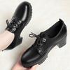 Spring Autumn Lace-up Thick Sole Women Pumps Shoes High Heels Comfortable Breathable Square Heel Solid Soft Leather Shoes
