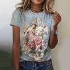 Summer Angel Flower 3D Printing T-shirt Women's Street Casual Fashion Y2k Round Neck Short-sleeved Top Clothing
