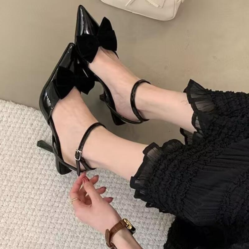 Summer New Sandals Women Pointy Head Shallow Mouth Butterfly Knot Cross Strap Anti-slip Wear-resistant High Heels