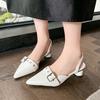 Fashion Fashion Round Heel Sandals Summer New Pointed Head Shallow Mouth Rivets Metal Buckle Set Foot Non-slip Heel Shoes