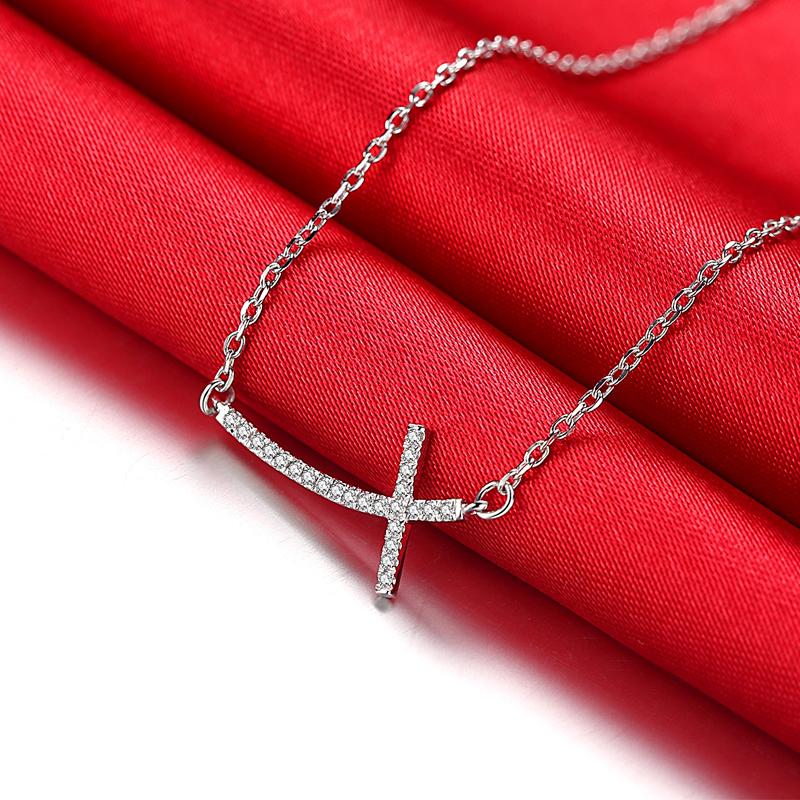 925 Sterling Silver Cross Zircon Necklaces & Pendants for Women Fashion Lady Festival Gift Sterling-silver-jewelry