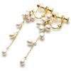 Small Pearl K14GF Chain Dangling [Accessories Salt] Earrings, White, Hypoallergenic, Nickel-free