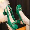 Fashion Hot Sales Plus Size 42 Vintage Square Head High Heel Sandals Women's 2025 New Fashion Horse Buckle French Mary Jane Chunky Shoe