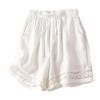 Women's Loose Boho Summer Shorts Drawstring Comfy Elastic Waist Shorts High-Waisted Wide-Leg Hollow Floral Lace Shorts