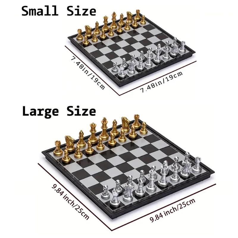 Magnetic Folding Chess Set Gold Silver Portable Travel Board Game Beginner Friendly Educational Fun For Children Adults