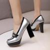 Q/Women's High Heel Single Shoes Fashion Waterproof Platform Thick Heel Large Size Colored Low Top Shoes