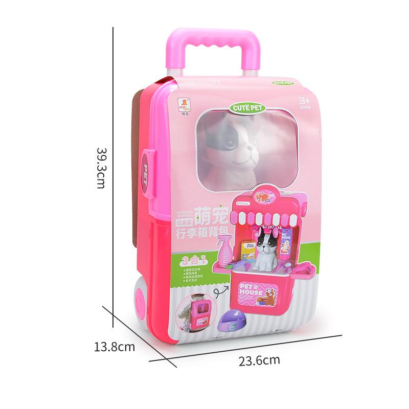 Children'S Pet Trolley Case, Backpack Toy Set 3-In-1 Travel Case, Simulated Cat And Dog Space Bag