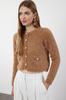 Women's Elegance Style Cardigan Mink Crop Furry Jacket Look Knitwear Cardigan