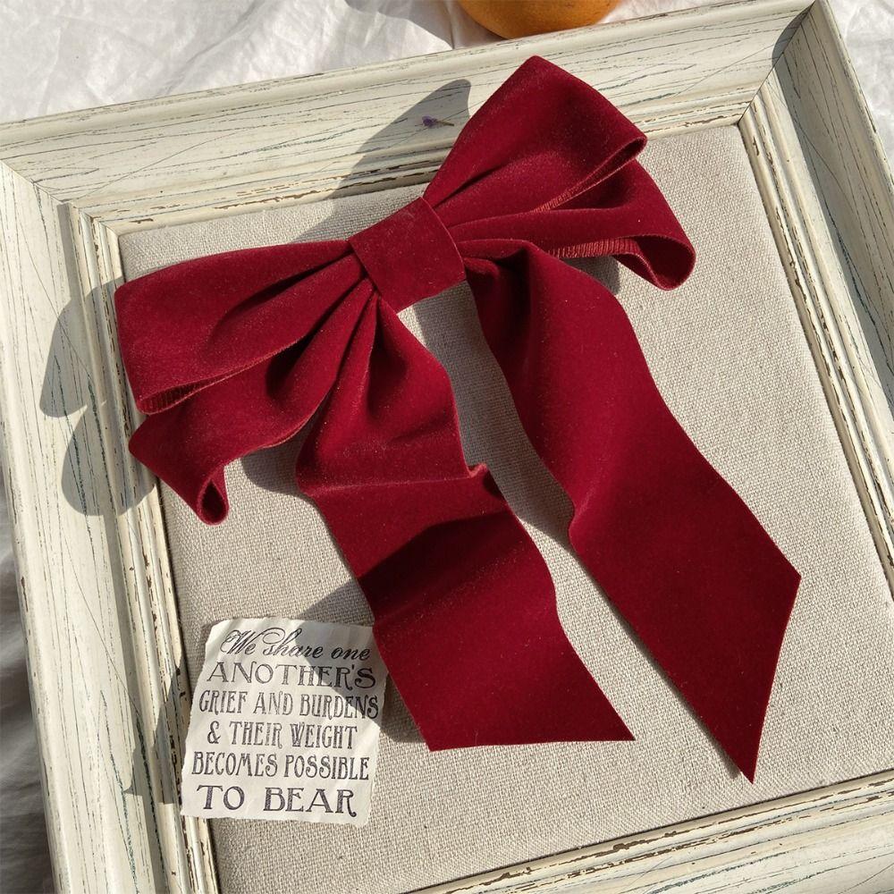 Velvet Bowknot Hair Clips Wine Red Bang Clip Sweet Large Bow Hairpin Girls