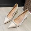 Fashion 2024 New Spring Autumn Square Heel Shoes for Women Solid Color Pearl Decoration Pointed ToeShoes Zapatos Para Mujeres