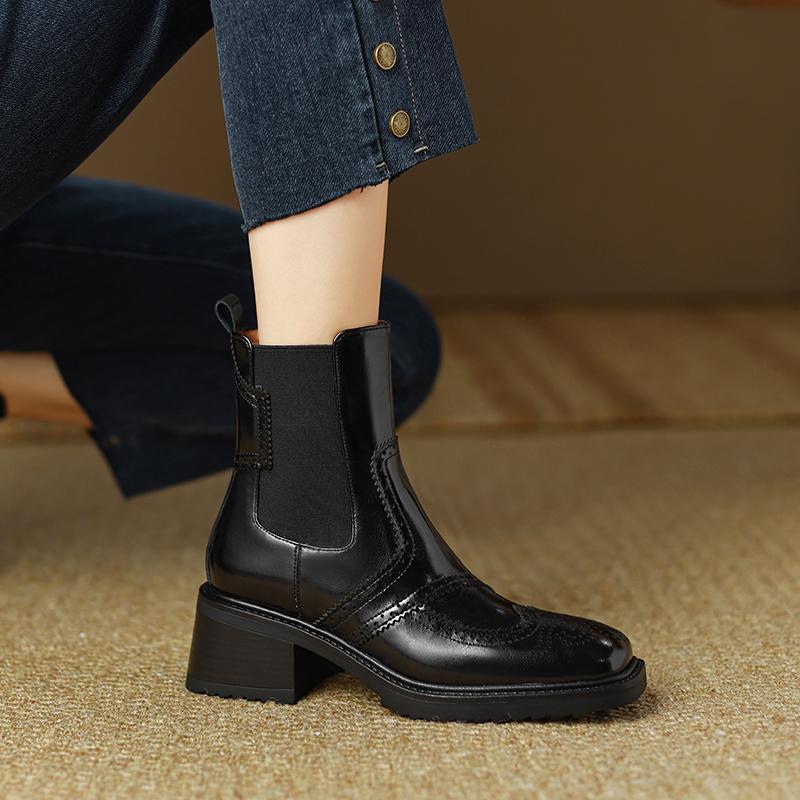 Fashion Winter Women Shoes Chelsea Women Boots Round Toe Chunky Heel Boots Platform Boots Retro Bullock Ankle Boots