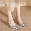 New Bling Women Sandal Fashion Pointed Toe Shallow Slip On Ladies Elegant Slingback Shoes Med Heel Pumps Shoes