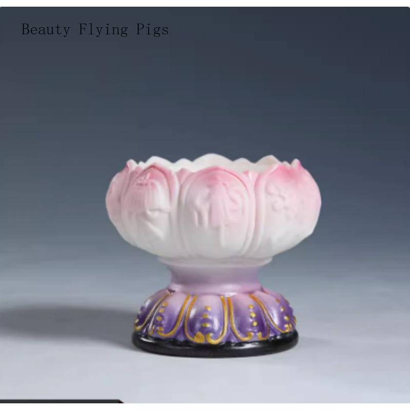 Chinese Creative Ceramic Relief Lotus Candlestick, Home Offering Butter Lamp for Buddha Lamp Base Feng Shui Buddhism