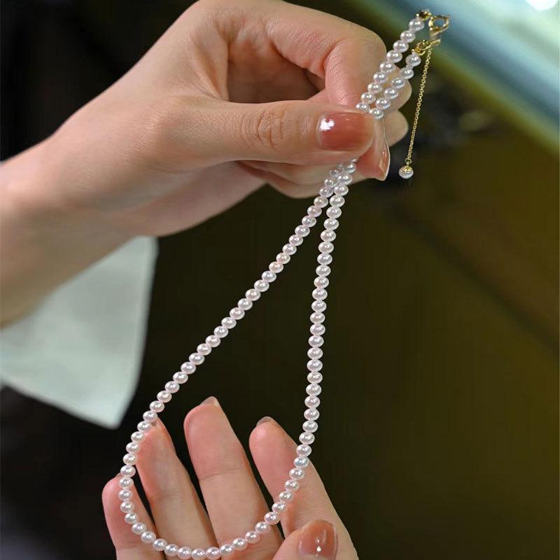 S925 Silver Mother-of-Pearl Pearl Necklace for Women - High-End, Lustrous, Round Beads On Clavicle Chain, Trendy Choker Design.