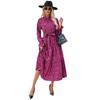 Spring and Summer Women's Casual Printed Stand-collar Ruffled Long-sleeved Lace-up Waist Dress